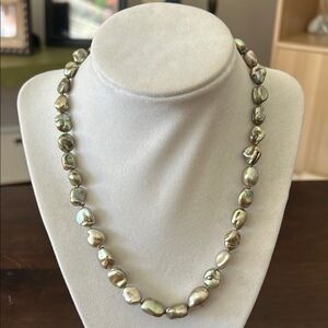 Honora Pistachio Green Baroque Pearl Necklace w-Sterling Silver Clasp
